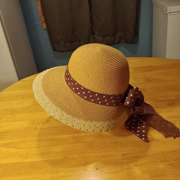 Accessories - Tan Bonnet with Ribbon and Faux Lace Trim